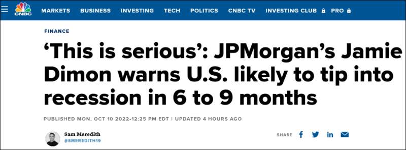 摩根大通：欧洲已陷入经济衰退,明年轮到美国